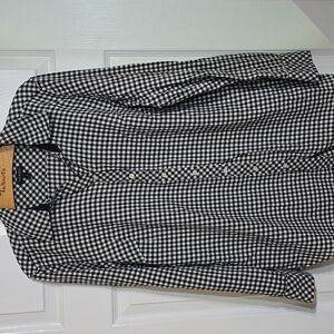 Talbots Black and White Gingham Button-Up Long Sleeve Blouse (with Tab Sleeves)